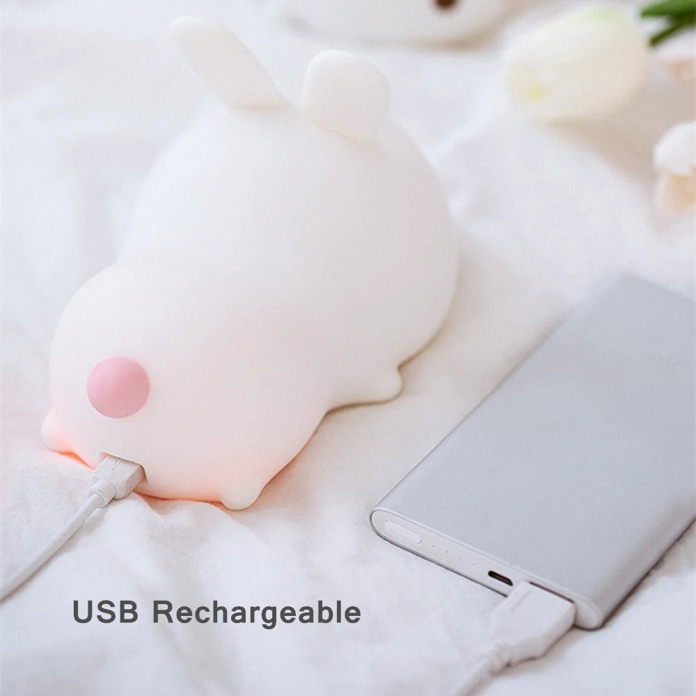 Touch Sensor RGB LED Rabbit Night Light 16 Colors USB Rechargeable Silicone Bunny Lamp for Children Baby Toy Festival Gift