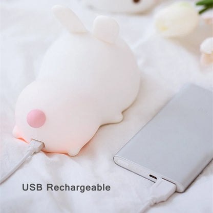 Touch Sensor RGB LED Rabbit Night Light 16 Colors USB Rechargeable Silicone Bunny Lamp for Children Baby Toy Festival Gift