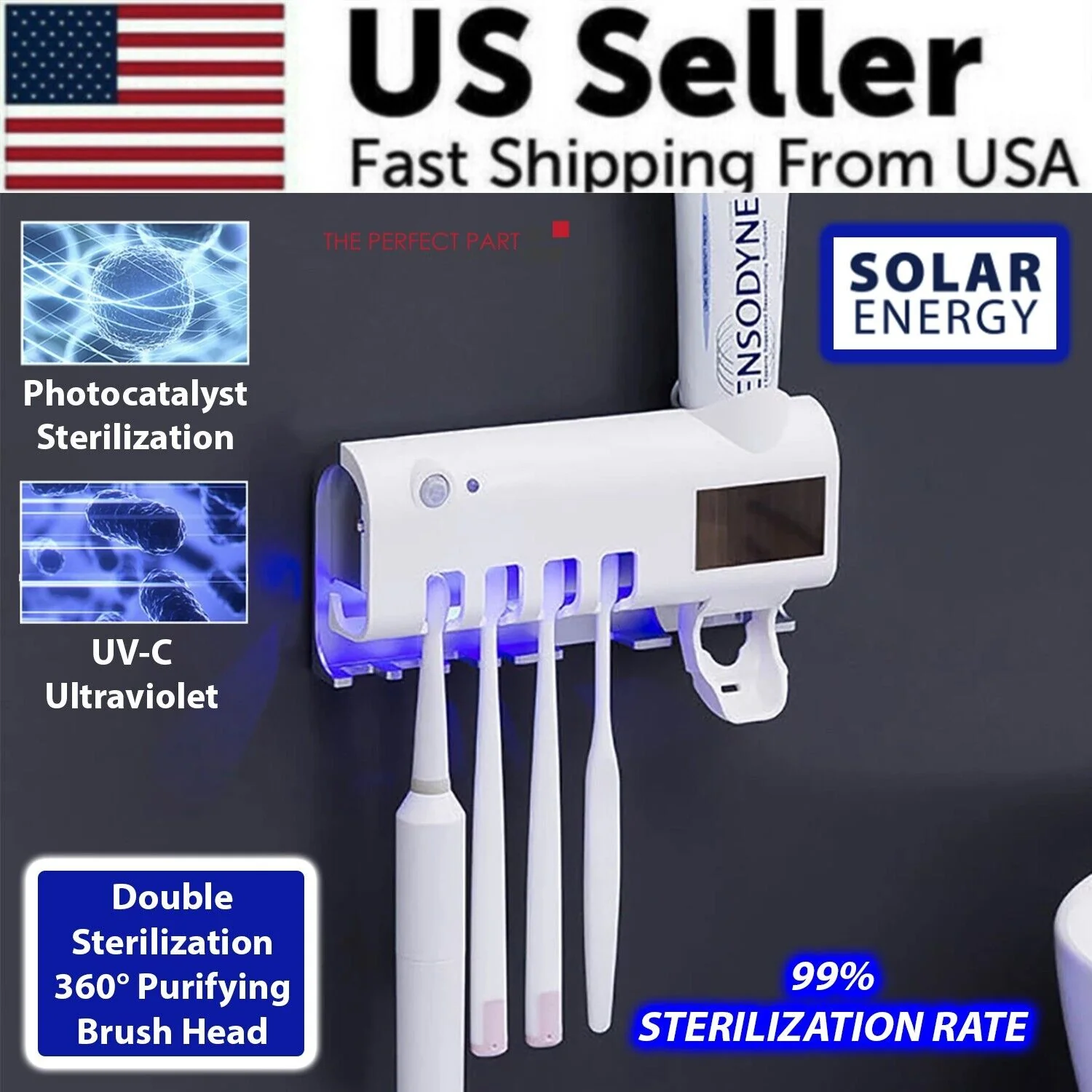 UV Light Sterilizer Toothbrush Holder Cleaner & Automatic Toothpaste Dispenser