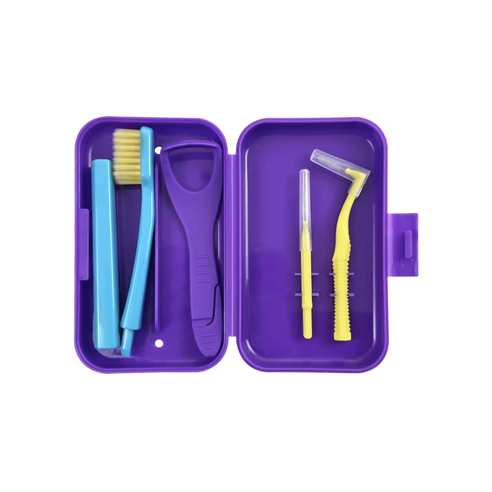 Dental Oral Cleaning Care Kits Portable Toothbrush Box Orthodontic Kits Foldable Toothbrush Tongue Scraper Interdental Brush