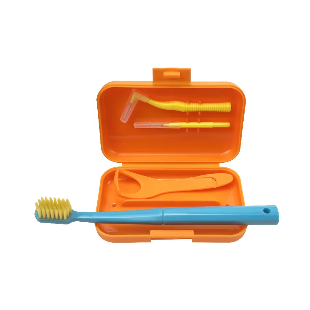 Dental Oral Cleaning Care Kits Portable Toothbrush Box Orthodontic Kits Foldable Toothbrush Tongue Scraper Interdental Brush