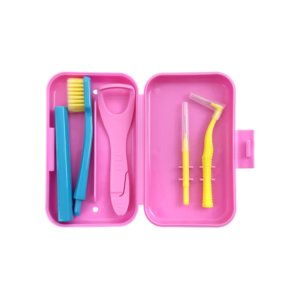 Dental Oral Cleaning Care Kits Portable Toothbrush Box Orthodontic Kits Foldable Toothbrush Tongue Scraper Interdental Brush