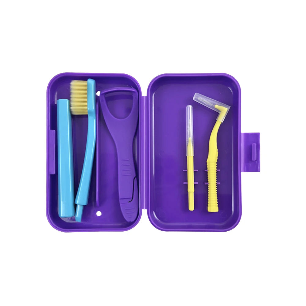 Dental Oral Cleaning Care Kits Portable Toothbrush Box Orthodontic Kits Foldable Toothbrush Tongue Scraper Interdental Brush