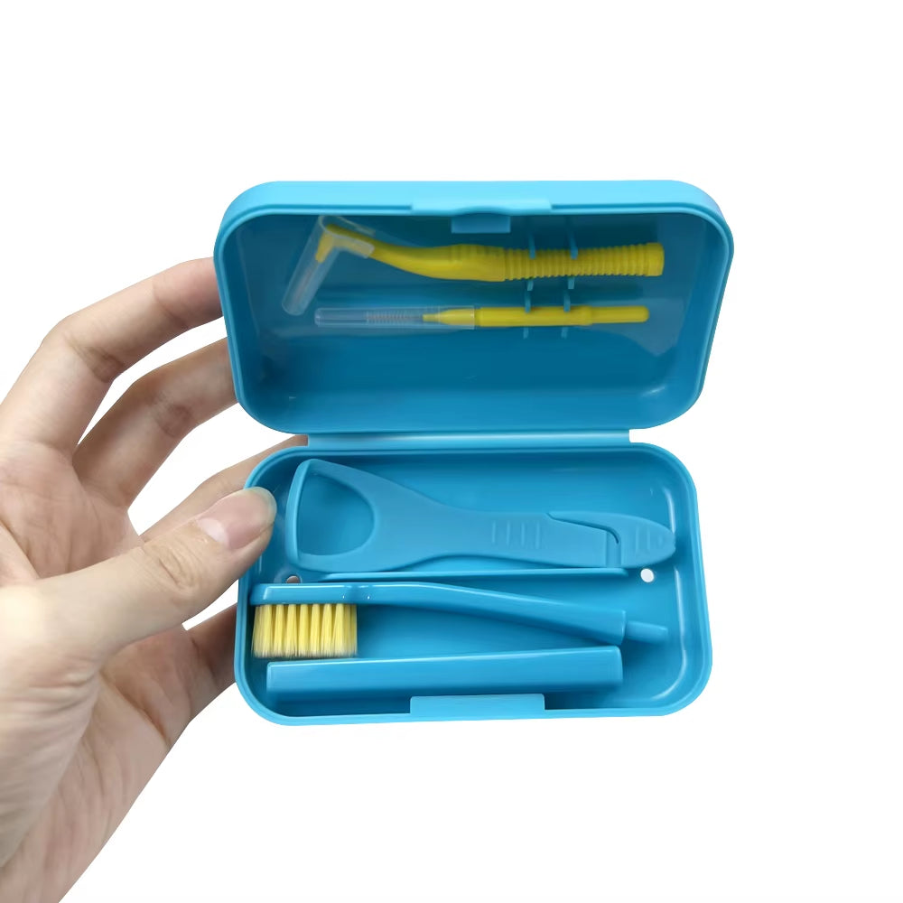 Dental Oral Cleaning Care Kits Portable Toothbrush Box Orthodontic Kits Foldable Toothbrush Tongue Scraper Interdental Brush